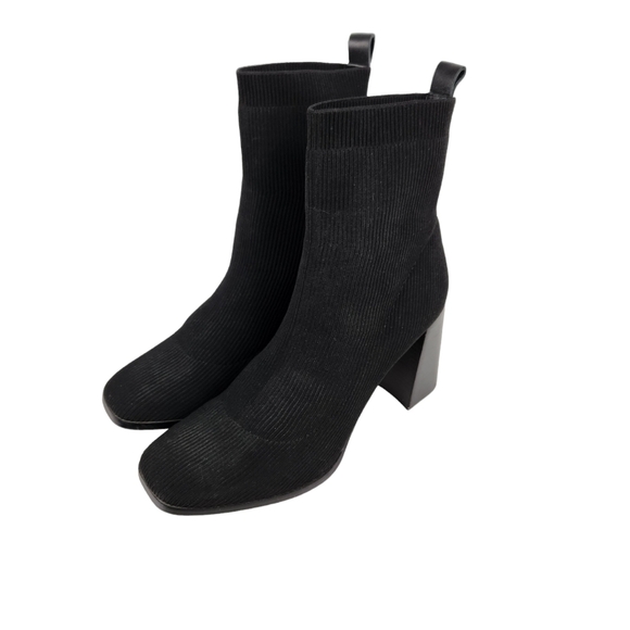 Deltan Brookyn Flyknit Stretch Black Block Heel Sock Booties Women's Size 10 - Picture 1 of 10